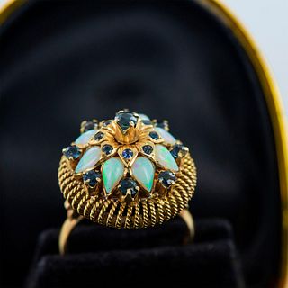 Exotic 14K Yellow Gold, Sapphire, and Opal Ring