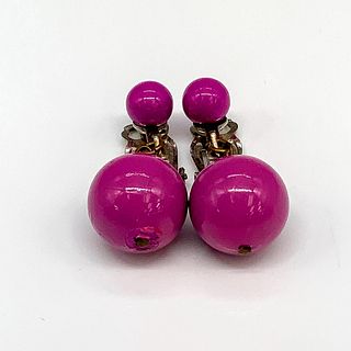 Retro Purple Clip-On Drop Earrings