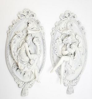 VICTORIAN FIGURAL CARVED PLASTER WALL PLAQUES