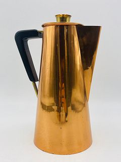 Vintage Copper and Wood Coffee Or Tea Pitcher Made in Italy