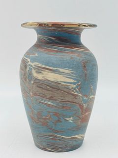 Vintage Niloak Blue and Brown Swirl Mission Pottery Vase