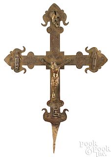 Early Continental gilded brass crucifix