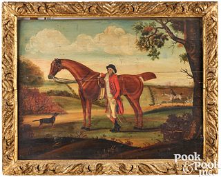 English oil on panel of a horse and rider