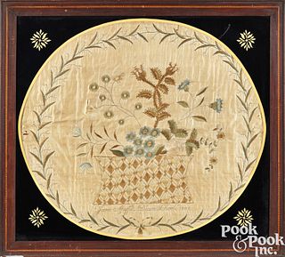 Oval silk needlework picture, dated 1808