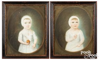Pair of English pastel portraits of young children