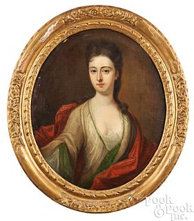 English oil on canvas portrait of a woman