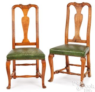 Pair of New England Queen Anne dining chairs