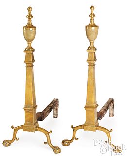 Massive pair of Chippendale brass andirons