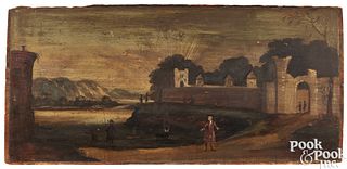 English oil on panel landscape, late 18th c.