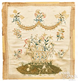 Silk on silk needlework picture, ca. 1800