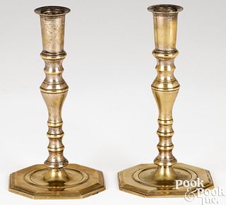 Pair of Northern European brass candlesticks