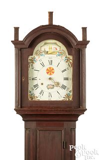 New England painted pine tall case clock
