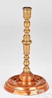 Unusual copper and brass Continental candlestick