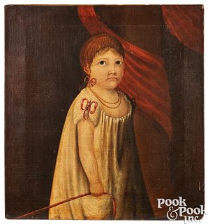American oil on canvas folk portrait of a child