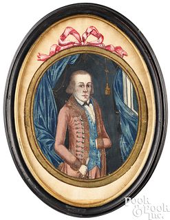 Oval watercolor cutout portrait of a gentleman
