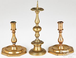 Pair of Spanish brass candlesticks, early 18th c.