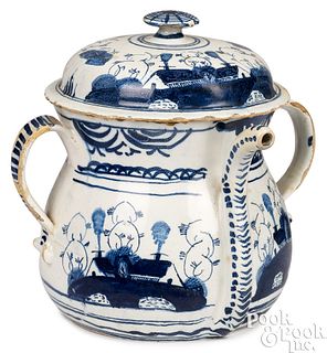 English Bristol Delftware posset pot and cover