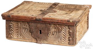 English oak valuables box, ca. 1700