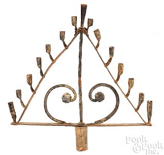 Wrought iron triangular shaped torchère, ca. 1700