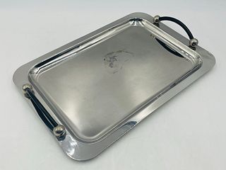 Waterford Stainless Steel Serving Tray with Leather Handles