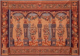 No Reserve Early 20th Century Antique French Colonnades Tapestry 7 ft 2 in x 4 ft 11 in (2.18 m x 1.49 m)