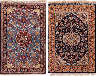 No Reserve Pair Of Vintage Silk Foundation Isfahan Rugs 3 ft 8 in x 2 ft 5 in (1.11 m x 0.73 m)+3 ft 4 in x 2 ft 4 in (1.01 m x 0.71 m)