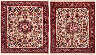 No Reserve Pair Of Vintage Persian Sarouk Rugs 2 ft 10 in x 2 ft 5 in (0.86 m x 0.73 m)+2 ft 11 in x 2 ft 6 in (0.88 m x 0.76 m)