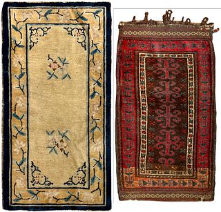 No Reserve Antique Afghan Rug + Antique Chinese Ningxia Rug 3 ft 8 in x 2 ft 1 in (1.11 m x 0.63 m)+3 ft 9 in x 2 ft 0 in (1.14 m x 0.6 m)