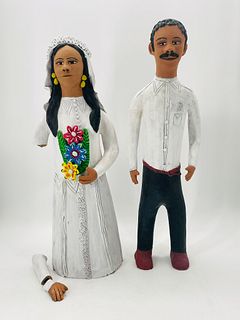 Vintage Barro/clay Sculptures of a Bride & a Groom, Mexico 1960s
