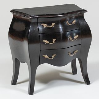 Miniature Louis XV Style Metal-Mounted Black Painted Bombe Chest of Drawers
