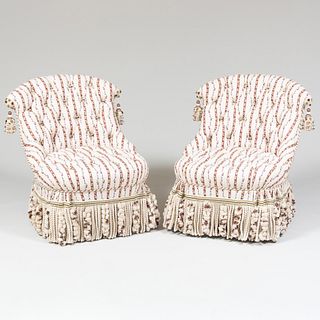 Pair of Victorian Style Tufted Upholstered Slipper Chairs