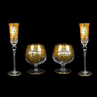 4 Murano Venetian Handpainted Glasses