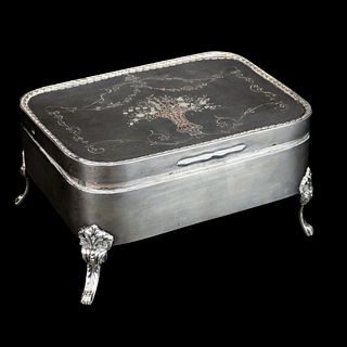 English Etched Sterling Hinged Box with MOP