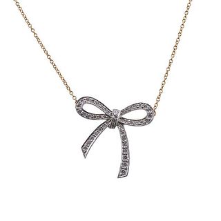 Tiffany &amp; Co Paloma Picasso 18k Gold Platinum Diamond Bow Necklace 