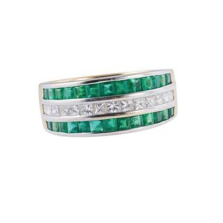 18k Gold Diamond Emerald Half Band Ring