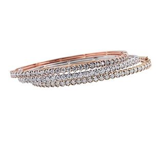 10k Tri Color Gold Diamond Bangle Bracelet Set