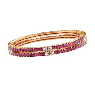 14k Gold Diamond Ruby Bangle Bracelet Lot of 2