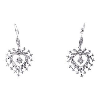14k Gold Diamond Heart Drop Earrings