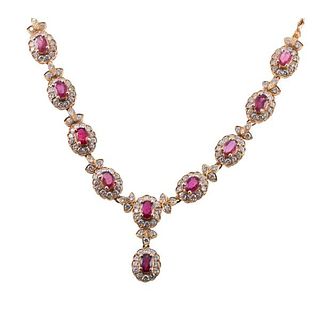 Italian 14k Gold Diamond Ruby Necklace 
