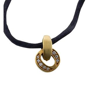 Barry Kieselstein 18k Gold Diamond Pendant Silk Cord Necklace