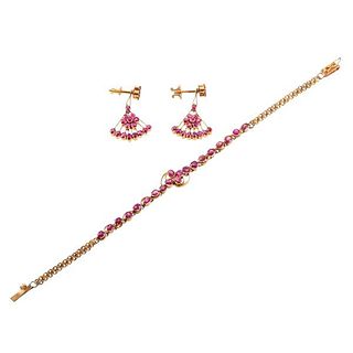 21k Gold Ruby Bracelet Earrings Set