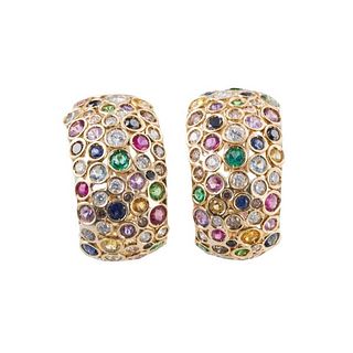 18k Gold Fancy White Diamond Multi Gemstone Earrings 