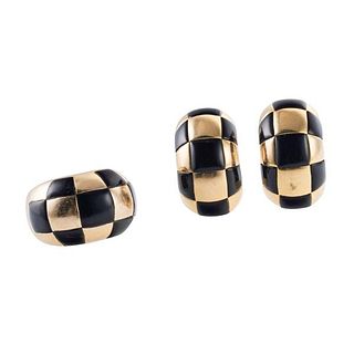 14k Gold Onyx Ring Earrings Set
