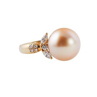 18k Gold Diamond South Sea Pearl Ring