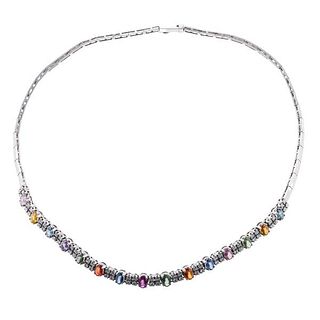 18k Gold Diamond Multi Color Sapphire Necklace
