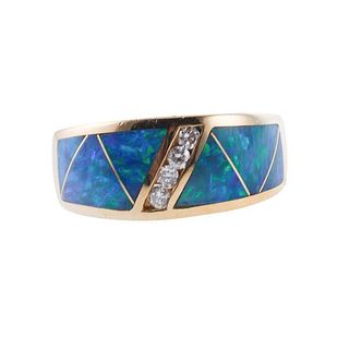 Opal Inlay Diamond Gold Ring