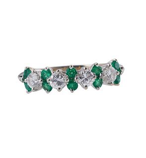 18k Gold Diamond Emerald Half Band Ring