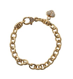 Judith Ripka 18k Gold Diamond Heart Charm Bracelet