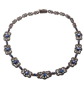 18k Gold Silver Diamond Sapphire Necklace