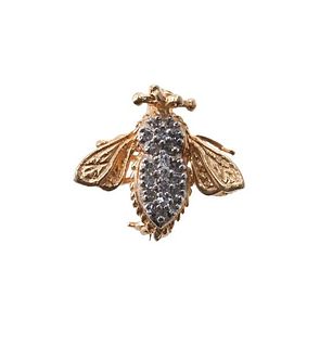 Ema 14k Gold Diamond Bee Brooch Pin